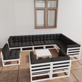 Set de muebles de jardín 11 pzas con cojines madera pino blanco de vidaXL, Conjuntos de jardín - Ref: Foro24-3076870, Precio:...