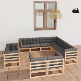 Juego de muebles de jardín 11 pzas y cojines madera maciza pino de vidaXL, Conjuntos de jardín - Ref: Foro24-3076994, Precio:...