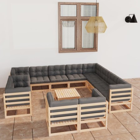 Juego de muebles de jardín 13 pzas y cojines madera maciza pino de vidaXL, Conjuntos de jardín - Ref: Foro24-3077009, Precio:...