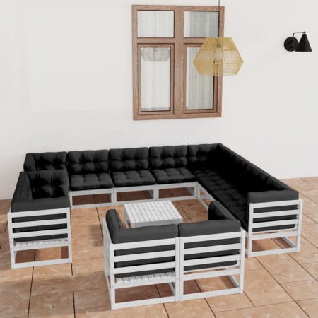 Set de muebles de jardín 13 pzas con cojines madera pino blanco de vidaXL, Conjuntos de jardín - Ref: Foro24-3077010, Precio:...