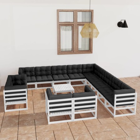 Set de muebles de jardín 14 pzas con cojines madera pino blanco de vidaXL, Conjuntos de jardín - Ref: Foro24-3077020, Precio:...