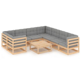 Garden furniture set 9 pieces and cushions solid pine wood by vidaXL, Garden sets - Ref: Foro24-3077029, Price: 833,10 €, Dis...