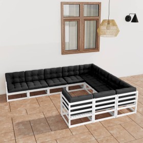 Set de muebles de jardín 10 pzas con cojines madera pino blanco de vidaXL, Conjuntos de jardín - Ref: Foro24-3077045, Precio:...