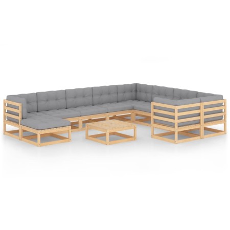 Gartenmöbel-Set 11-teilig und Kissen aus massivem Kiefernholz von vidaXL, Gartensets - Ref: Foro24-3077079, Preis: 929,04 €, ...