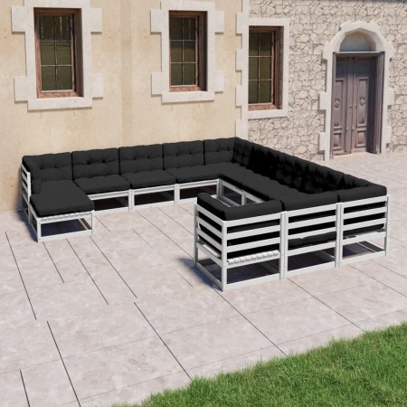 12-teiliges Gartenmöbel-Set mit Kissen aus weißem Kiefernholz von vidaXL, Gartensets - Ref: Foro24-3077105, Preis: 945,35 €, ...