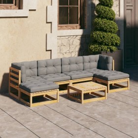 Garden furniture set 7 pieces and cushions solid pine wood by vidaXL, Garden sets - Ref: Foro24-3077119, Price: 476,36 €, Dis...