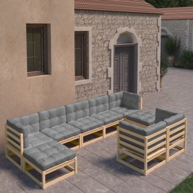 Gartenmöbel-Set 9-teilig und Kissen aus massivem Kiefernholz von vidaXL, Gartensets - Ref: Foro24-3077154, Preis: 786,22 €, R...