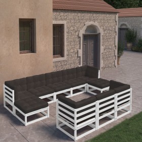 10-piece garden furniture set with white pine wood cushions by vidaXL, Garden sets - Ref: Foro24-3077165, Price: 773,96 €, Di...