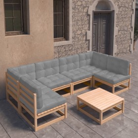 7-piece garden furniture set with solid pine wood cushions by vidaXL, Garden sets - Ref: Foro24-3077179, Price: 638,81 €, Dis...