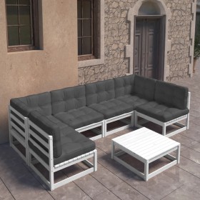 Set muebles jardín 7 pzas con cojines madera maciza pino blanco de vidaXL, Conjuntos de jardín - Ref: Foro24-3077180, Precio:...