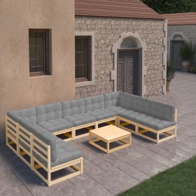 Garden furniture set 10 pieces and cushions solid pine wood by vidaXL, Garden sets - Ref: Foro24-3077199, Price: 930,39 €, Di...