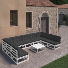 10-piece garden furniture set with white pine wood cushions by vidaXL, Garden sets - Ref: Foro24-3077200, Price: 762,20 €, Di...