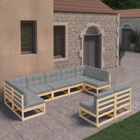 Garden furniture set 9 pieces and cushions solid pine wood by vidaXL, Garden sets - Ref: Foro24-3077214, Price: 929,99 €, Dis...