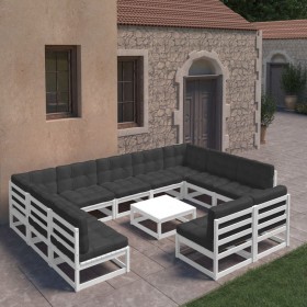 12-piece garden furniture set with white pine wood cushions by vidaXL, Garden sets - Ref: Foro24-3077230, Price: 913,21 €, Di...