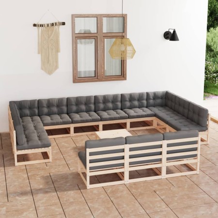 Gartenmöbel-Set 14-teilig und Kissen aus massivem Kiefernholz von vidaXL, Gartensets - Ref: Foro24-3077249, Preis: 1,00 €, Ra...