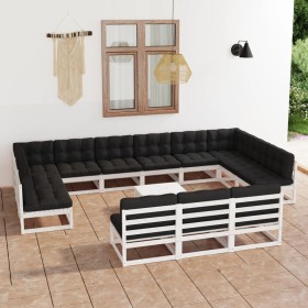 Set de muebles de jardín 14 pzas con cojines madera pino blanco de vidaXL, Conjuntos de jardín - Ref: Foro24-3077250, Precio:...