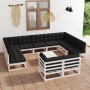 12-teiliges Gartenmöbel-Set mit Kissen aus weißem Kiefernholz von vidaXL, Gartensets - Ref: Foro24-3077270, Preis: 915,90 €, ...