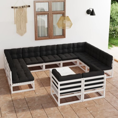 12-teiliges Gartenmöbel-Set mit Kissen aus weißem Kiefernholz von vidaXL, Gartensets - Ref: Foro24-3077270, Preis: 916,35 €, ...