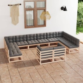 12-teiliges Gartenmöbel-Set und Kissen aus massivem Kiefernholz von vidaXL, Gartensets - Ref: Foro24-3077274, Preis: 1,00 €, ...