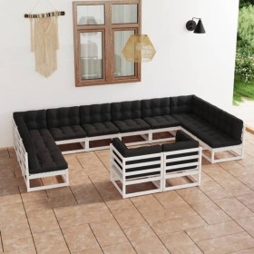 12-piece garden furniture set with white pine wood cushions by vidaXL, Garden sets - Ref: Foro24-3077275, Price: 960,30 €, Di...