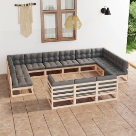 Gartenmöbel-Set 13-teilig und Kissen aus massivem Kiefernholz von vidaXL, Gartensets - Ref: Foro24-3077284, Preis: 1,00 €, Ra...