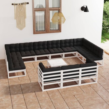 Set de muebles de jardín 14 pzas con cojines madera pino blanco de vidaXL, Conjuntos de jardín - Ref: Foro24-3077290, Precio:...