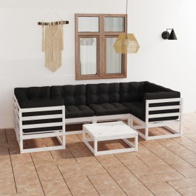 7-piece garden furniture set with solid white pine wood cushions by vidaXL, Garden sets - Ref: Foro24-3077300, Price: 528,82 ...