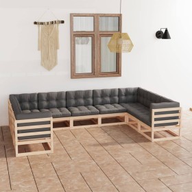 Garden furniture set 9 pieces and cushions solid pine wood by vidaXL, Garden sets - Ref: Foro24-3077314, Price: 856,99 €, Dis...