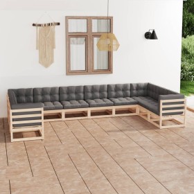 10-teiliges Gartenmöbel-Set und Kissen aus massivem Zirbenholz von vidaXL, Gartensets - Ref: Foro24-3077319, Preis: 991,99 €,...