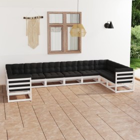 10-piece garden furniture set with white pine wood cushions by vidaXL, Garden sets - Ref: Foro24-3077320, Price: 823,99 €, Di...