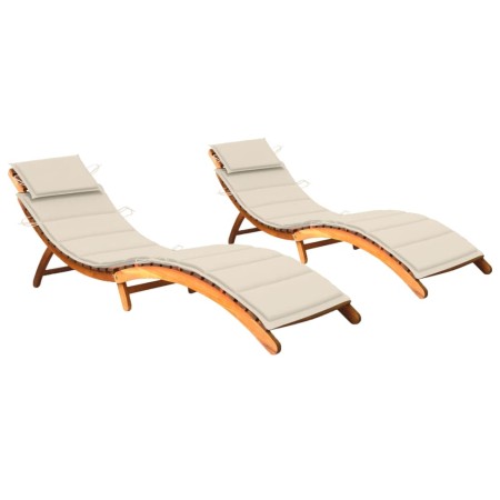 Sun loungers 2 units with solid acacia wood cushions by vidaXL, Loungers - Ref: Foro24-3077363, Price: 335,56 €, Discount: %