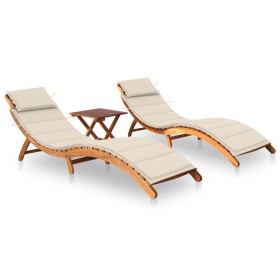 2 sun loungers with table and cushions made of solid acacia wood by vidaXL, Loungers - Ref: Foro24-3077378, Price: 352,67 €, ...