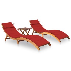 Sun loungers 2 units with table and cushions in solid acacia wood by vidaXL, Loungers - Ref: Foro24-3077382, Price: 352,67 €,...