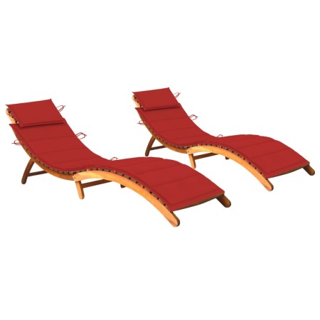 2 sun loungers with solid acacia wood cushions by vidaXL, Loungers - Ref: Foro24-3077367, Price: 335,56 €, Discount: %