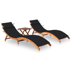 Sun loungers 2 units with table and cushions in solid acacia wood by vidaXL, Loungers - Ref: Foro24-3077383, Price: 352,67 €,...