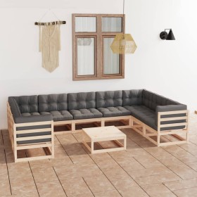 10-piece garden furniture set with solid pine wood cushions by vidaXL, Garden sets - Ref: Foro24-3078144, Price: 870,40 €, Di...