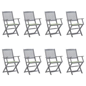 8 pcs folding garden chairs and solid acacia wood cushions by vidaXL, Garden chairs - Ref: Foro24-3078274, Price: 349,99 €, D...