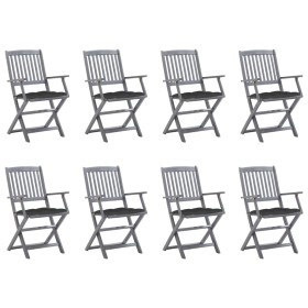 Folding garden chairs 8 units and solid acacia wood cushions by vidaXL, Garden chairs - Ref: Foro24-3078277, Price: 374,18 €,...