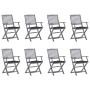 Folding garden chairs 8 units and solid acacia wood cushions by vidaXL, Garden chairs - Ref: Foro24-3078277, Price: 374,18 €,...