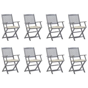 8 pcs folding garden chairs and solid acacia wood cushions by vidaXL, Garden chairs - Ref: Foro24-3078279, Price: 373,09 €, D...