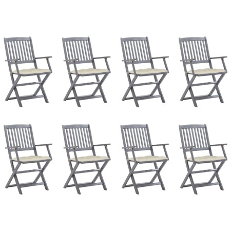 8 pcs folding garden chairs and solid acacia wood cushions by vidaXL, Garden chairs - Ref: Foro24-3078279, Price: 373,76 €, D...