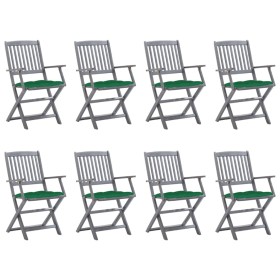 Folding garden chairs 8 units and solid acacia wood cushions by vidaXL, Garden chairs - Ref: Foro24-3078282, Price: 368,41 €,...