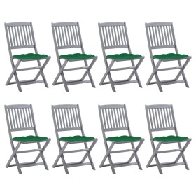 8 pcs folding garden chairs and solid acacia wood cushions by vidaXL, Garden chairs - Ref: Foro24-3078310, Price: 384,74 €, D...