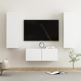 White engineered wood 3-piece TV living room furniture set by vidaXL, TV Furniture - Ref: Foro24-3078658, Price: 126,99 €, Di...