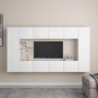 White engineered wood 8-piece TV living room furniture set by vidaXL, TV Furniture - Ref: Foro24-3078669, Price: 271,50 €, Di...