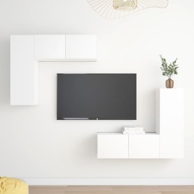 4-piece engineered wood living room TV furniture set in white by vidaXL, TV Furniture - Ref: Foro24-3078689, Price: 161,99 €,...