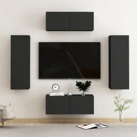 4-piece black engineered wood TV living room furniture set by vidaXL, TV Furniture - Ref: Foro24-3078771, Price: 169,58 €, Di...