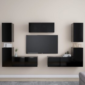 Set de muebles de salón TV 7 piezas madera ingeniería negro de vidaXL, Muebles TV - Ref: Foro24-3078777, Precio: 227,50 €, De...