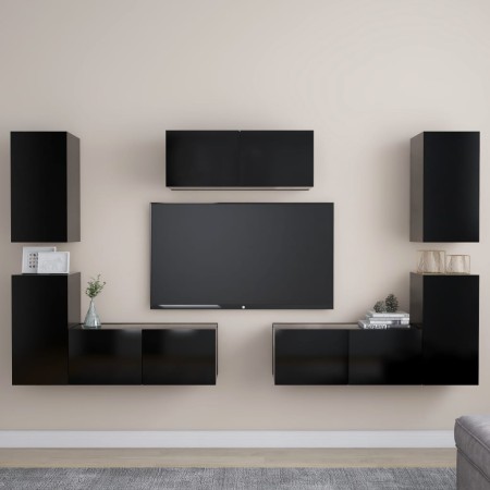 Set de muebles de salón TV 7 piezas madera ingeniería negro de vidaXL, Muebles TV - Ref: Foro24-3078777, Precio: 237,83 €, De...