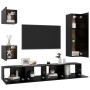 5-piece black engineered wood TV living room furniture set by vidaXL, TV Furniture - Ref: Foro24-3078802, Price: 184,20 €, Di...